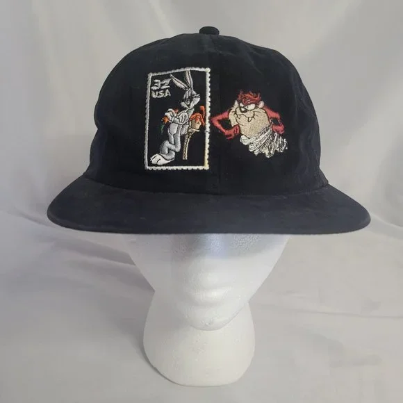 Vintage 1997 Looney Tunes Snapback Hat Black Taz Bugs Bunny USA Stamp Vintage 90s BUGS & TAZ Snapback Hat Official Looney Tunes  main image 4